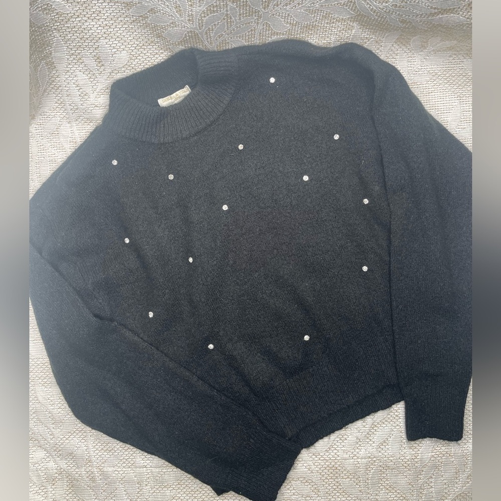 Chelsea & Violet Girls Black Sweater with Pearl Details large 1